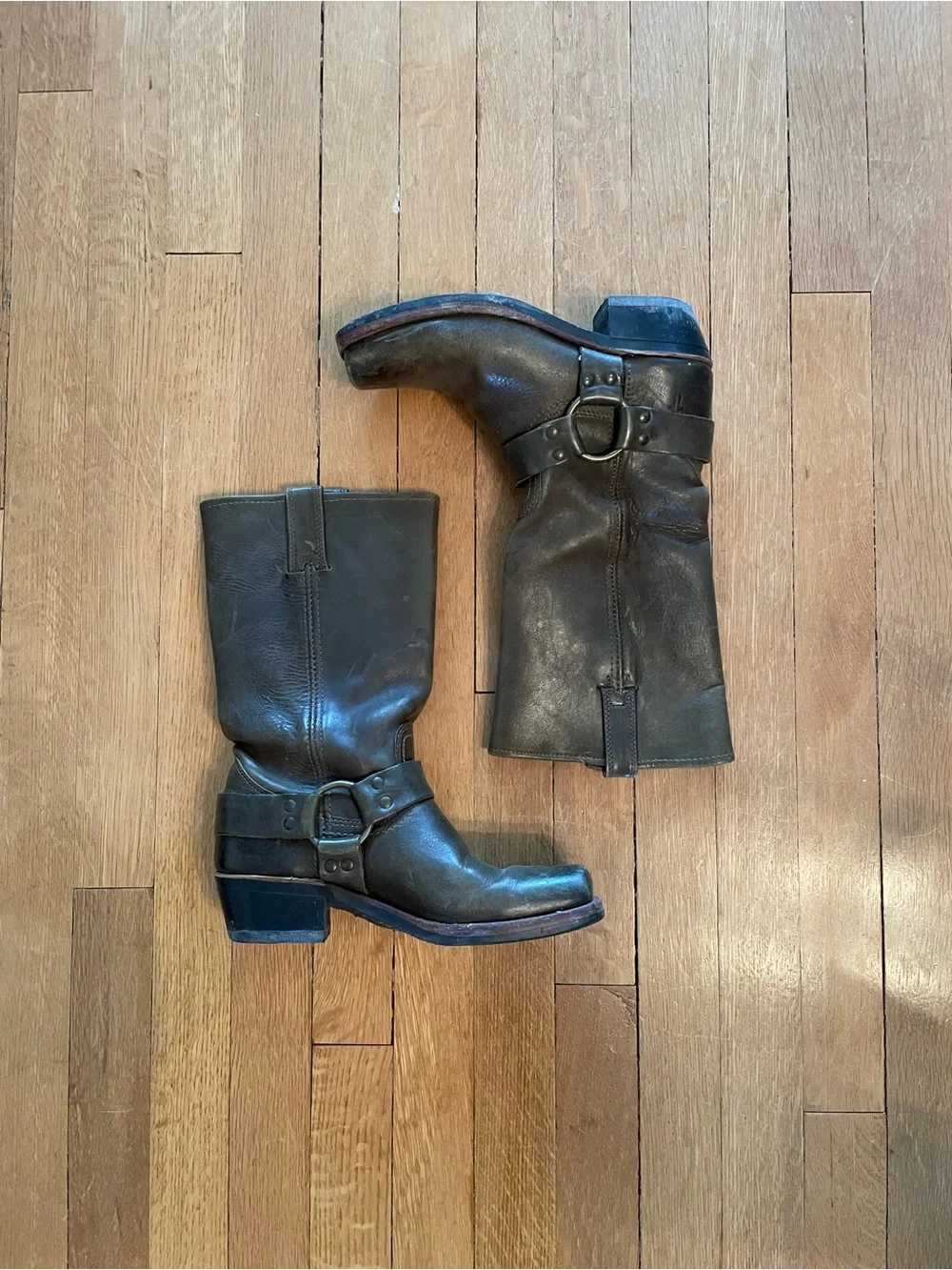 Vintage Green Frye Leather Harness Boots - Picture 2 of 9